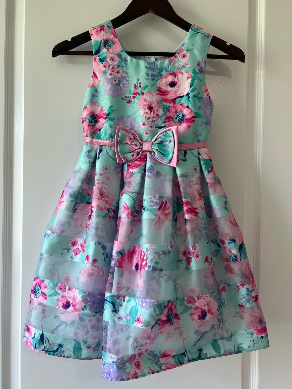 Jona Michelle Mint Floral Party Dress Pink and Lavender Girls Size 7 Flower Girl